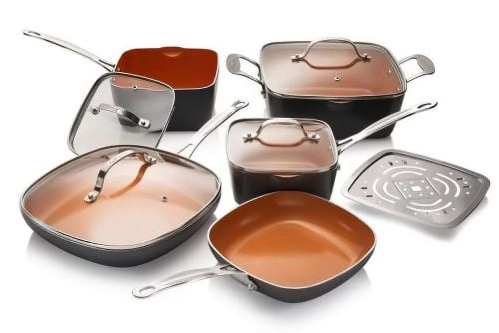 10 Piece Nonstick Ceramic Pots and Pans Set with Steamer G4719