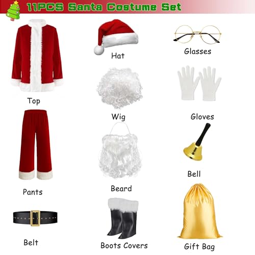 11 Pc Santa Claus Costume Suit F295531