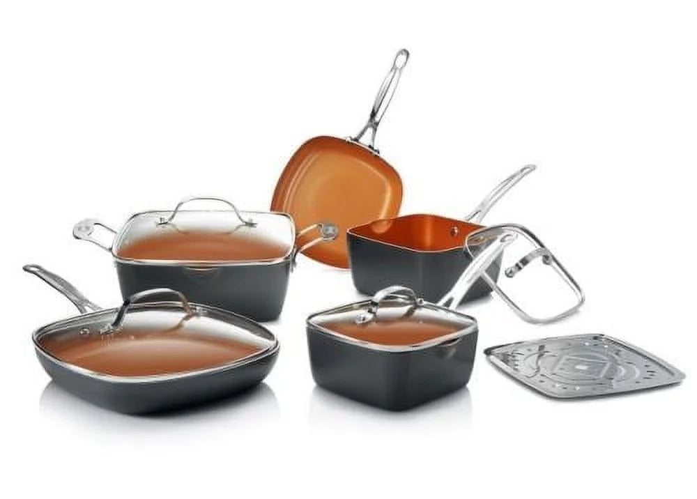 10 Piece Nonstick Ceramic Pots and Pans Set with Steamer G4719